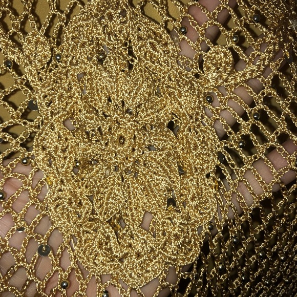 Vintage FEELINGS size L gold crocheted top with sequins and lining. Preloved - Picture 3 of 9